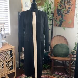 Vintage 80s/90s DKNY Black & Cream Cotton Mandarin Collar Coat